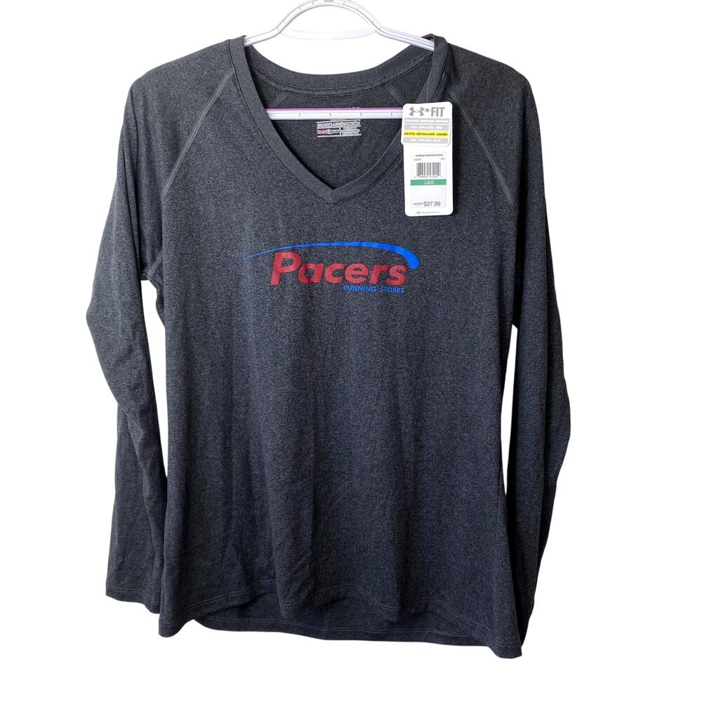 Under Armour Long Sleeve Performance Vneck tee Gray Shirt Large
